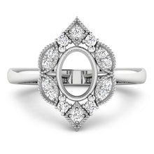 将图片加载到图库查看器，0.20 Carat Genuine White Diamond 14K White Gold Semi Mount Ring - holds 8x6mm Oval Gemstone
