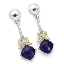 Load image into Gallery viewer, 3.79 Carat Genuine Amethyst, Blue Topaz &amp; White Diamond .925 Sterling Silver Earrings
