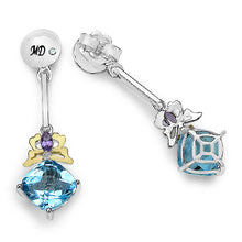 将图片加载到图库查看器，5.55 Carat Genuine Blue Topaz, Amethyst &amp; White Diamond .925 Sterling Silver Earrings
