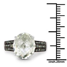 将图片加载到图库查看器，4.41 Carat Genuine Green Amethyst and Green Diamond .925 Sterling Silver Ring

