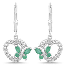 Load image into Gallery viewer, 0.44 Carat Genuine Emerald and Created White Sapphire .925 Sterling Silver Earrings
