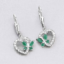 Load image into Gallery viewer, 0.44 Carat Genuine Emerald and Created White Sapphire .925 Sterling Silver Earrings
