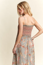 Load image into Gallery viewer, Smocked Printed Square Neck Tie Shoulder Cami Dress For Women – Trendy Smocked Cami Dress with Square Neckline, Tie Shoulders, and Playful Print for a Chic Summer Look
