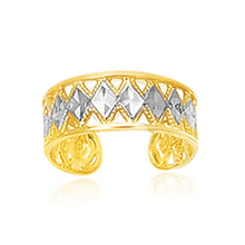 将图片加载到图库查看器，14k Two-Tone Gold Cuff Type Cut-Out Toe Ring with Diamond Design
