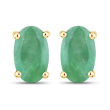 Load image into Gallery viewer, 0.38 Carat Genuine Zambian Emerald 10K Yellow Gold Earrings
