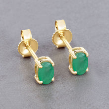 Load image into Gallery viewer, 0.38 Carat Genuine Zambian Emerald 10K Yellow Gold Earrings
