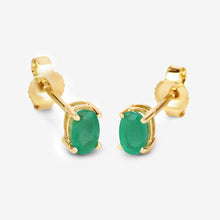 Load image into Gallery viewer, 0.38 Carat Genuine Zambian Emerald 10K Yellow Gold Earrings

