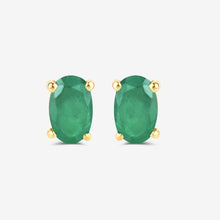 Load image into Gallery viewer, 0.38 Carat Genuine Zambian Emerald 10K Yellow Gold Earrings
