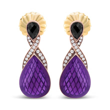 将图片加载到图库查看器，18K Rose Gold Flash Plated .925 Sterling Silver Purple Enamel 1/5 Cttw Round Pave-Set Diamond and 5.5 x 4mm Pear-Shaped Black Onyx Drop Earrings (F-G Color, VS1-VS2 Clarity)
