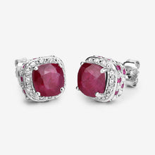Load image into Gallery viewer, 6.12 Carat Dyed Ruby, Ruby and White Topaz .925 Sterling Silver Earrings
