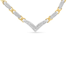 Load image into Gallery viewer, 10K Yellow and White Gold 1.0 Cttw Round and Princess cut Diamond "V" Shape Statement Necklace (I-J Color, I1-I2 Clarity)
