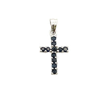 Load image into Gallery viewer, .21ct Sapphire Cross Religious Pendant 10KT White Gold
