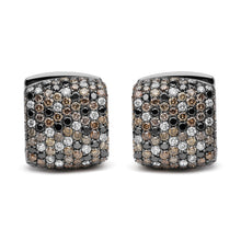 Load image into Gallery viewer, Black Rhodium Plated 18K White Gold 12 5/8 Cttw Multi Color Diamond Square Domed Huggie Hoop Earrings  (Brown, Black, G-H Color, SI1-SI2 Clarity)
