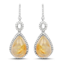 Load image into Gallery viewer, 10.04 Carat Genuine Golden Rutile And White Topaz .925 Sterling Silver Earrings
