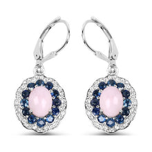 Load image into Gallery viewer, 4.00 Carat Genuine Opal Pink, Blue Sapphire and White Topaz .925 Sterling Silver Earrings

