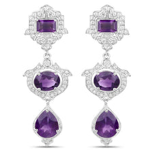 Load image into Gallery viewer, 6.97 Carat Genuine Amethyst and White Topaz .925 Sterling Silver Earrings
