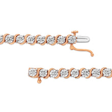 将图片加载到图库查看器，14K Rose Gold Plated .925 Sterling Silver 1/10 Cttw Diamond Round Miracle Plate and "S" Link Tennis Bracelet (I-J Color, I2- I3 Clarity) - 7"
