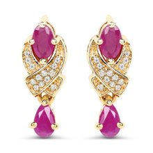 Load image into Gallery viewer, 1.12 Carat Genuine Ruby and White Diamond 14K Yellow Gold Earrings
