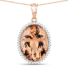 Load image into Gallery viewer, 22.01 Carat Genuine Morganite and White Diamond 14K Rose Gold Pendant
