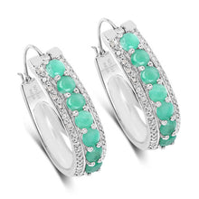 Load image into Gallery viewer, 3.42 Carat Genuine Emerald and White Diamond .925 Sterling Silver Earrings
