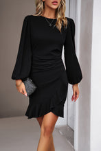 Load image into Gallery viewer, Elegant Black Ruffled Balloon Sleeve Mini Dress Luxury &amp; Playful Statement Piece Simple Dress
