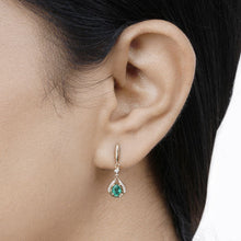 Load image into Gallery viewer, 0.70 Carat Genuine Zambian Emerald and White Diamond 14K Yellow Gold Earrings
