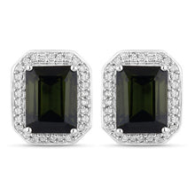 Load image into Gallery viewer, 3.57 Carat Genuine Green Tourmaline and White Diamond 14K White Gold Earrings
