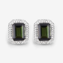 Load image into Gallery viewer, 3.57 Carat Genuine Green Tourmaline and White Diamond 14K White Gold Earrings
