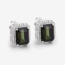 Load image into Gallery viewer, 3.57 Carat Genuine Green Tourmaline and White Diamond 14K White Gold Earrings
