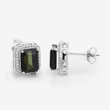 Load image into Gallery viewer, 3.57 Carat Genuine Green Tourmaline and White Diamond 14K White Gold Earrings
