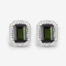 Load image into Gallery viewer, 3.57 Carat Genuine Green Tourmaline and White Diamond 14K Yellow Gold Earrings
