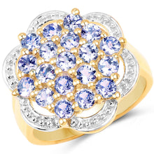 Load image into Gallery viewer, 14K Yellow Gold Plated 1.52 Carat Genuine Tanzanite .925 Sterling Silver Ring
