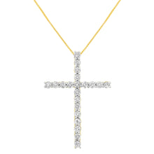 Load image into Gallery viewer, 10K Yellow Gold Plated .925 Sterling Silver 4.0 Cttw Round Cut Diamond Cross Pendant Necklace (J-K Color, I1-I2 Clarity) - 18"

