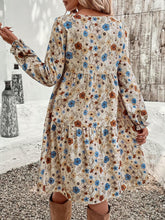 Load image into Gallery viewer, Tiered Floral Round Neck Long Sleeve Dress Elegant Summer Lightweight Breathable Dress
