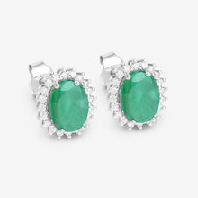 Load image into Gallery viewer, 2.66 Carat Genuine Zambian Emerald and White Diamond 10K White Gold Earrings
