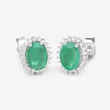 Load image into Gallery viewer, 2.66 Carat Genuine Zambian Emerald and White Diamond 10K White Gold Earrings
