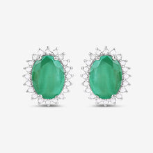 Load image into Gallery viewer, 2.66 Carat Genuine Zambian Emerald and White Diamond 10K White Gold Earrings
