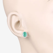 Load image into Gallery viewer, 2.66 Carat Genuine Zambian Emerald and White Diamond 10K Yellow Gold Earrings
