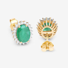 Load image into Gallery viewer, 2.66 Carat Genuine Zambian Emerald and White Diamond 10K Yellow Gold Earrings
