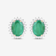 Load image into Gallery viewer, 2.66 Carat Genuine Zambian Emerald and White Diamond 10K Yellow Gold Earrings
