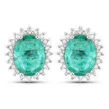 Load image into Gallery viewer, 2.66 Carat Genuine Zambian Emerald and White Diamond 14K White Gold Earrings
