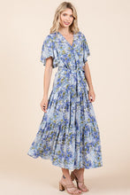 将图片加载到图库查看器，New Summer Floral Tie Waist Flutter Sleeve Tiered Dress For Women – Feminine, Elegant, Cheerful, Bohemian Chic, Flowy &amp; Graceful
