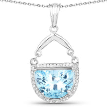 将图片加载到图库查看器，4.08 Carat Genuine Swiss Blue Topaz &amp; White Topaz .925 Sterling Silver Pendant
