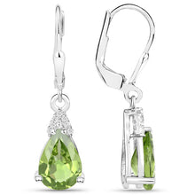 Load image into Gallery viewer, 2.80 Carat Genuine Peridot and White Zircon .925 Sterling Silver Earrings
