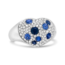 Load image into Gallery viewer, 18K White Gold Blue Sapphire and 5/8 Cttw Diamond Cluster Heart Shaped  Ring (F-G Color, VS1-VS2 Clarity) - Size 7.5
