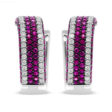 Load image into Gallery viewer, 18K White Gold 1 7/8 Cttw Diamond and 1mm Round Red Ruby Open Swish Hoop Earrings (F-G Color, VS1-VS2 Clarity)
