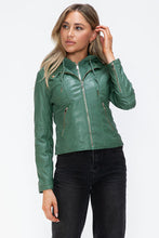Load image into Gallery viewer, Women Classic Snobbish Faux Leather Zip-Up Drawstring Hooded Jacket Edgy &amp; Casual PU Leather Jacket For Streetwear
