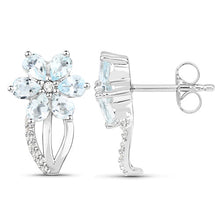 Load image into Gallery viewer, 1.54 Carat Genuine Aquamarine and White Topaz .925 Sterling Silver Earrings
