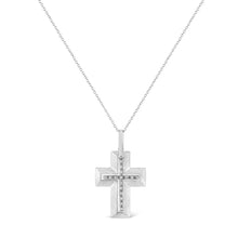 Load image into Gallery viewer, .925 Sterling Silver Prong-Set Diamond Accent Bold Cross 18" Pendant Necklace (I-J Color, I1-I2 Clarity)
