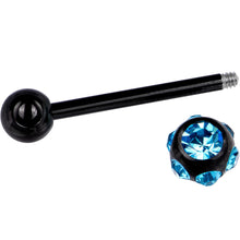 将图片加载到图库查看器，Aqua CZ Gem Black Titanium IP Barbell Tongue Ring
